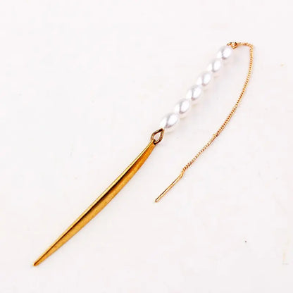 Elegant Simple Oval Pearl Long Chain Threader Earrings  with Long Needle Earrings Jewelry lulusport1