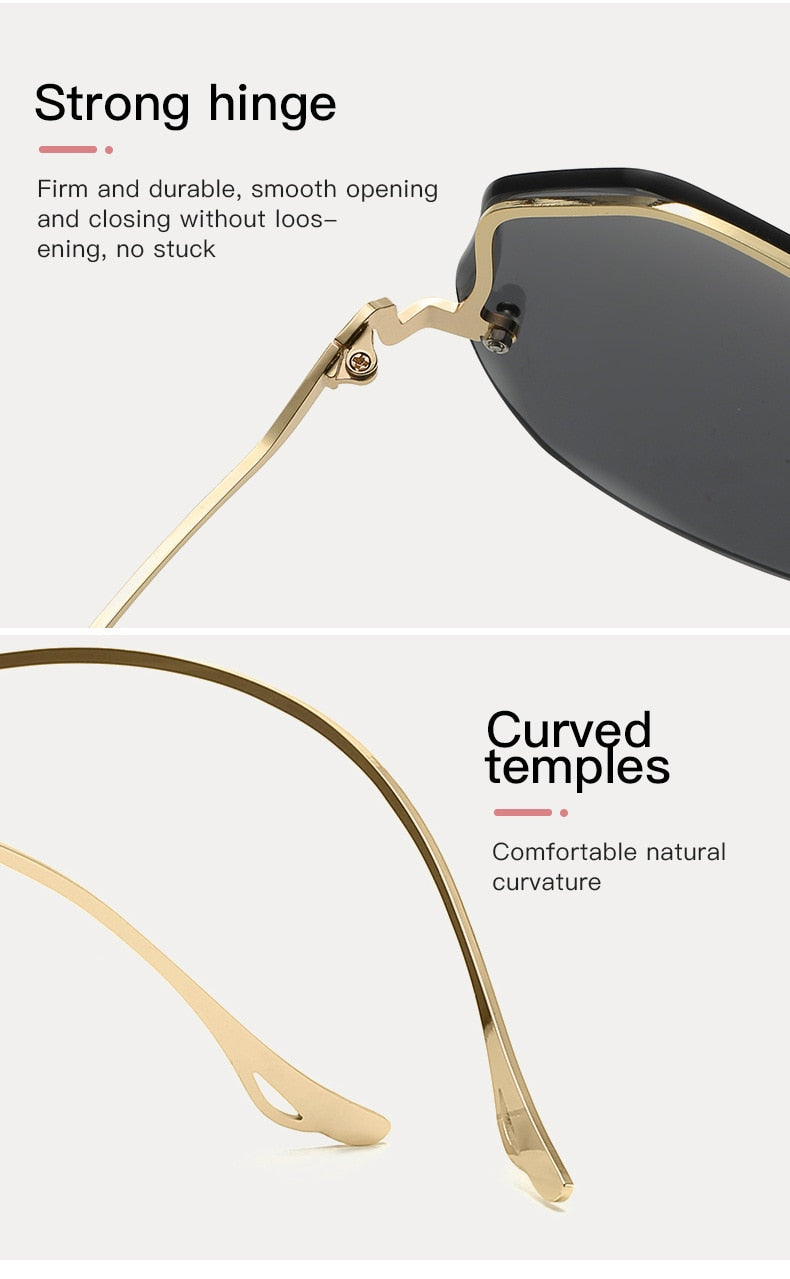Rimless Gradient Irregular Round Sunglasses with Curved Metal Temples LuLusport1