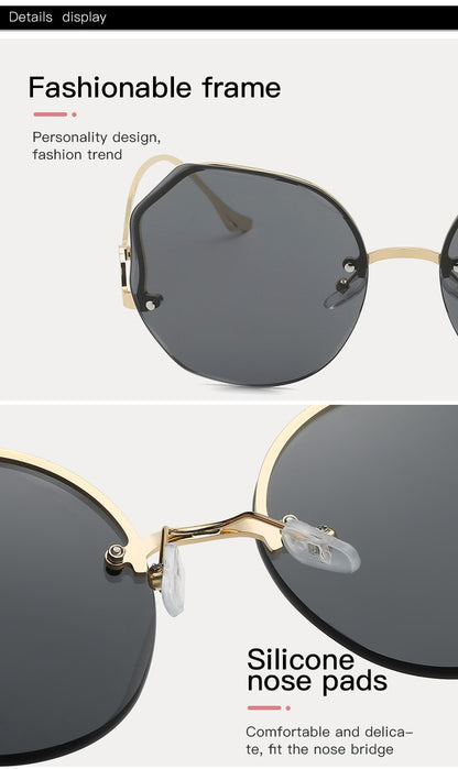 Rimless Gradient Irregular Round Sunglasses with Curved Metal Temples LuLusport1