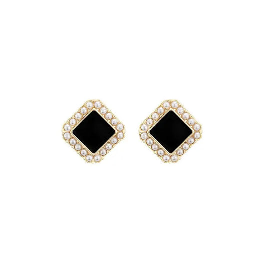 New Fashion Black Square Pearl Women's Earrings lulusport1