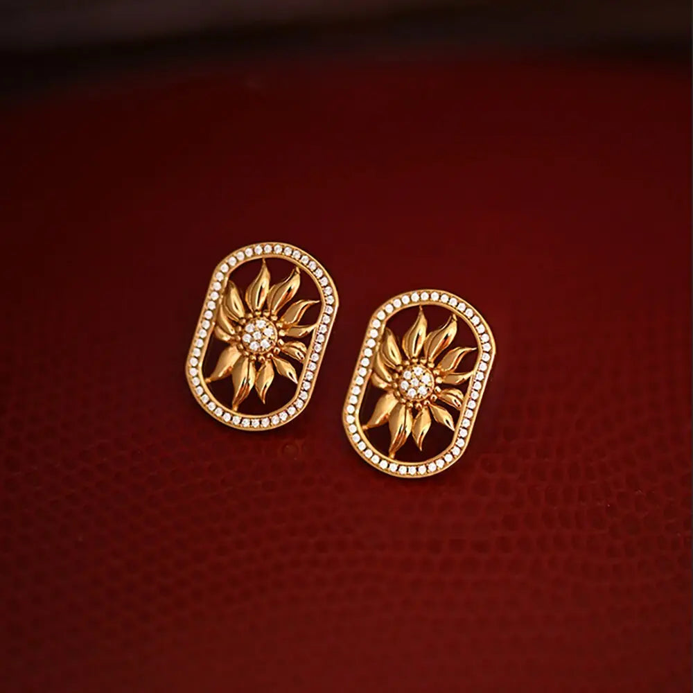 Retro Sunflower Design Silver Needle Earrings lulusport1