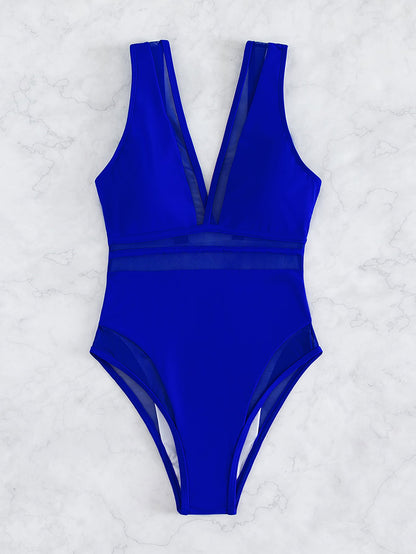 2023 Mesh Panel Swimsuit One Piece Sexy Swimwear Women Solid Bathers Bathing Suit Female Swimming Summer Beachwear LuLusport1