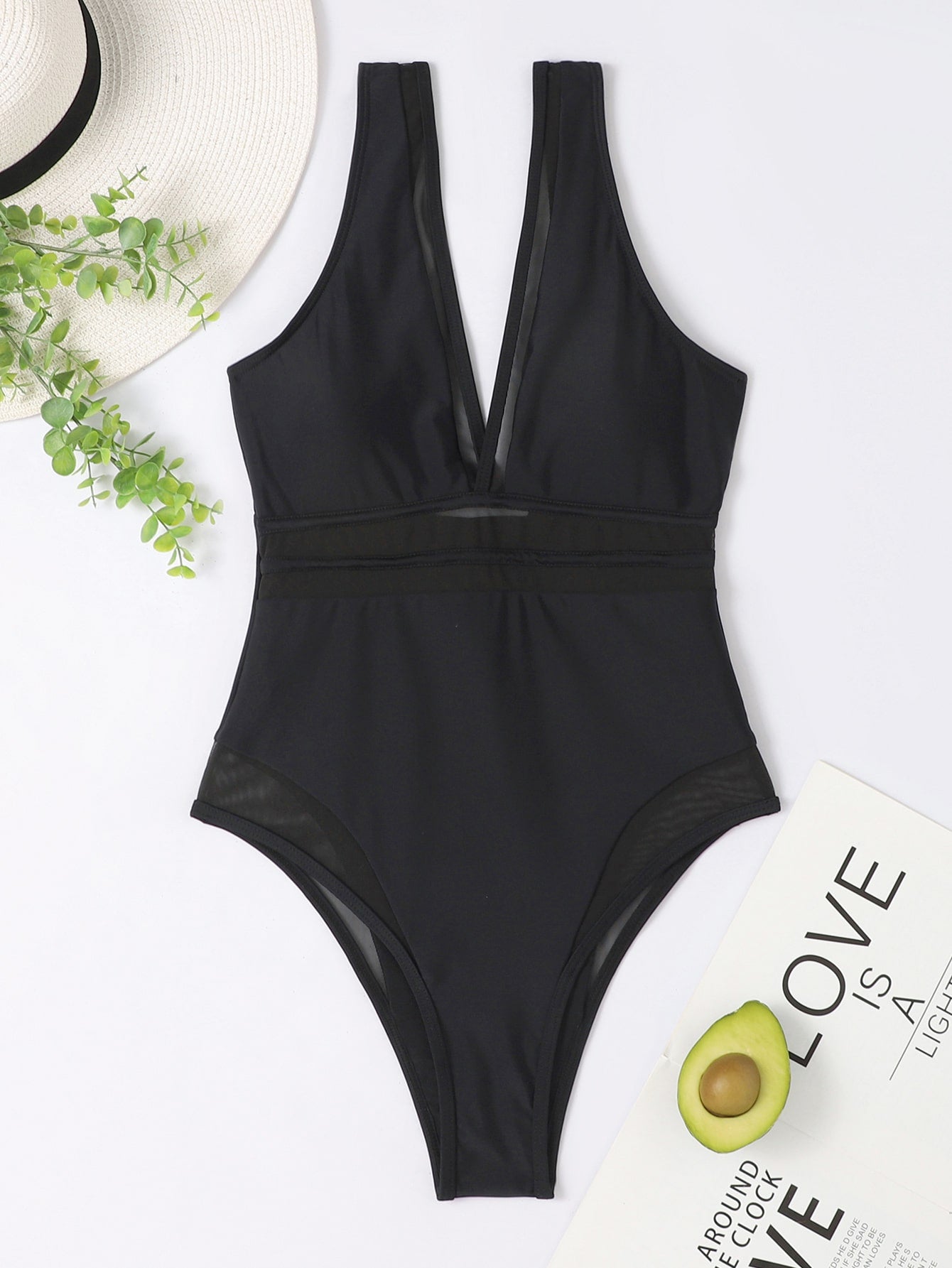 2023 Mesh Panel Swimsuit One Piece Sexy Swimwear Women Solid Bathers Bathing Suit Female Swimming Summer Beachwear LuLusport1