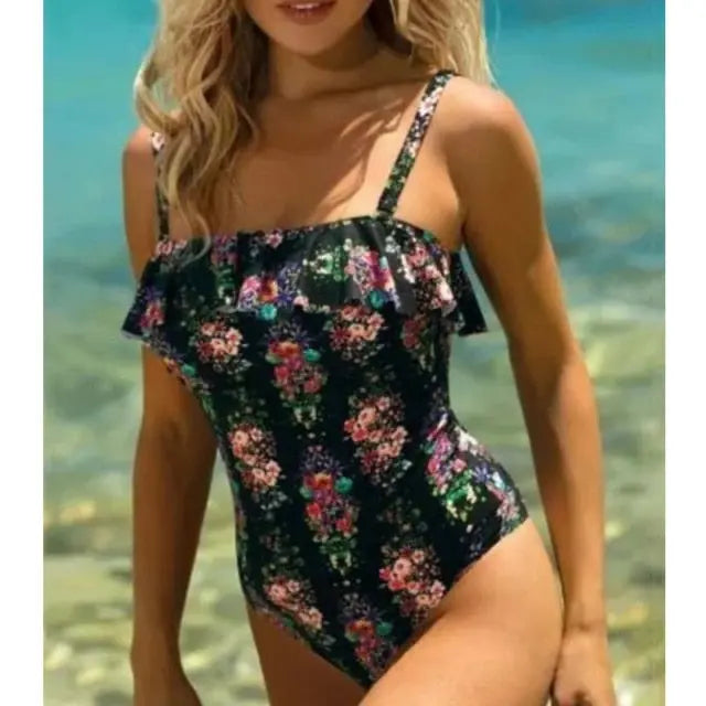 Sexy Floral One Piece Large Swimsuits Closed Plus Size Swimwear lulusport1