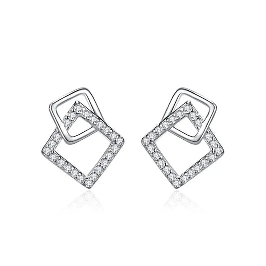 Sterling Silver CZ Geometric Square Diamond Light Luxury Zircon Earrings lulusport1