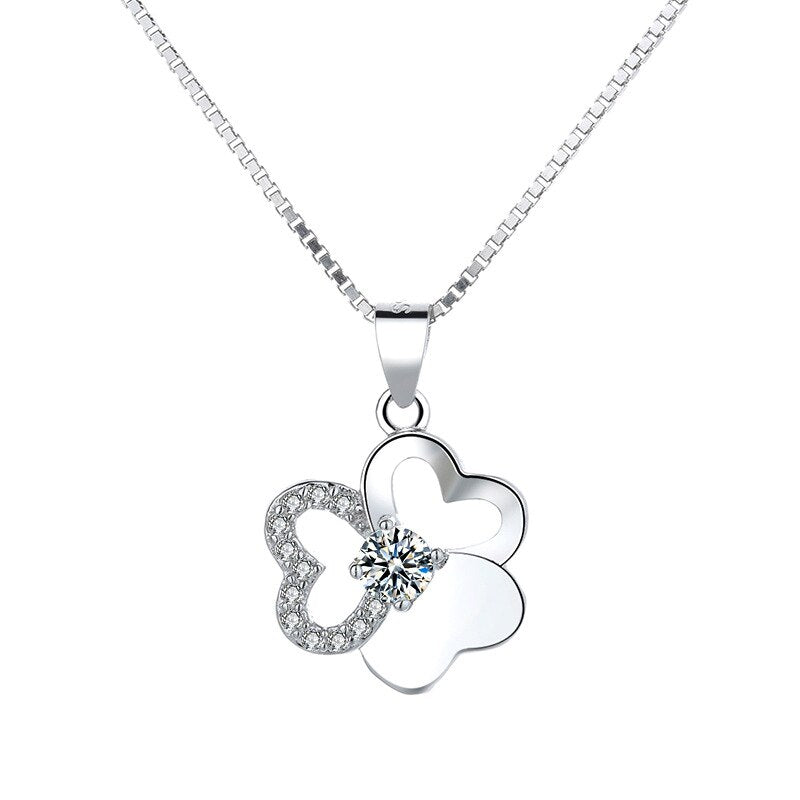 Sterling Silver Clover Micro-inlaid Zircon Clavicle Chain lulusport1