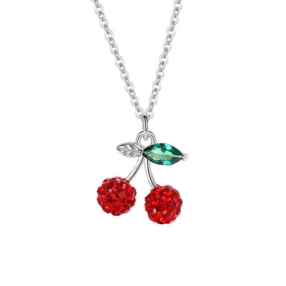 Sterling Silver Red Diamond Small Cherry Necklace lulusport1